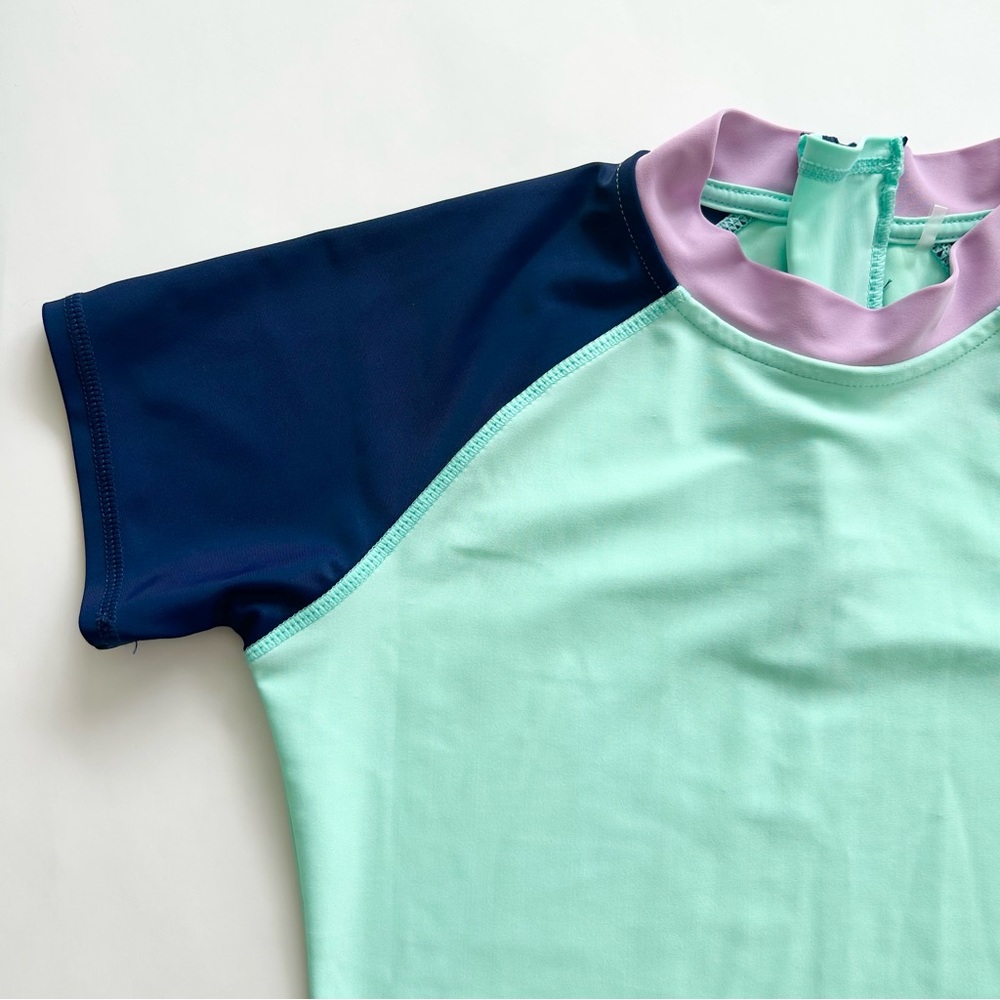 Eddie Bauer Kids Swim Rashguard SS Top Back Neck 1/4 Zip Colorblock Sz Med 10/12 - Picture 3 of 9